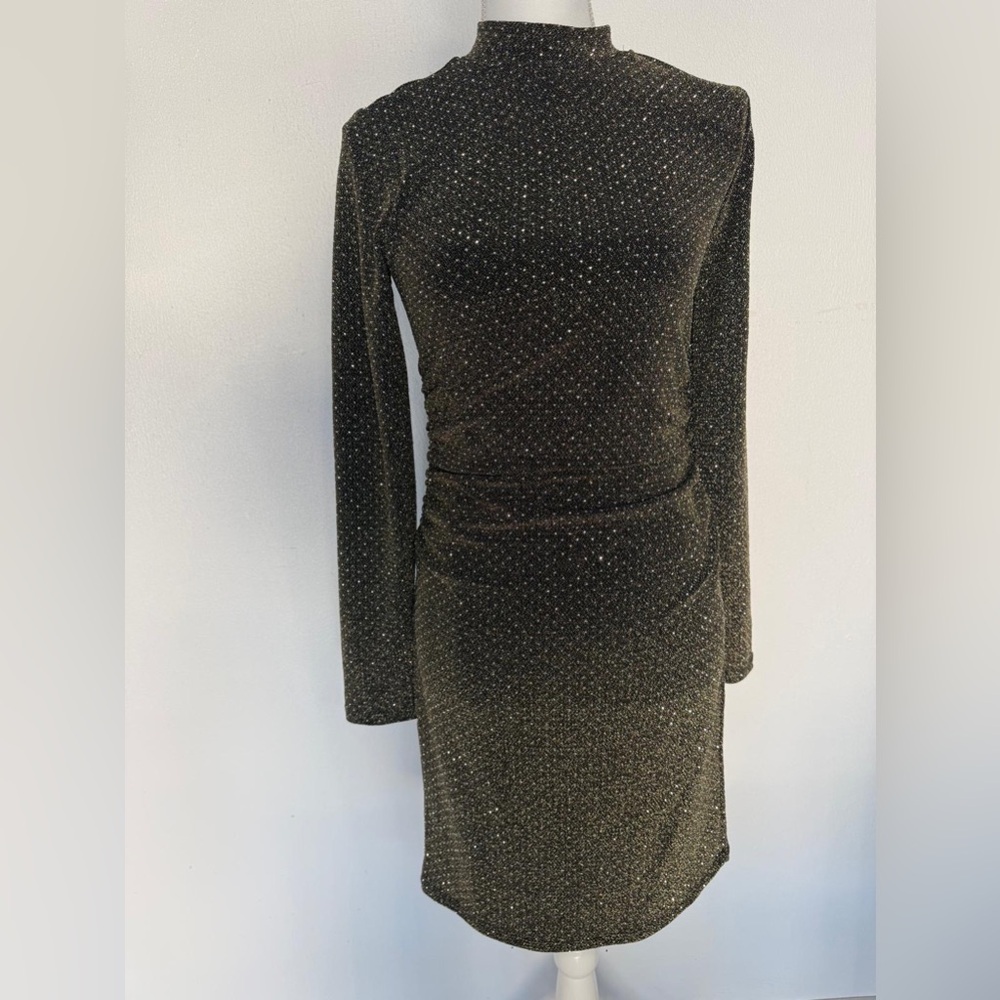 Madden Girl Black Metallic Long Sleeve Midi Dress